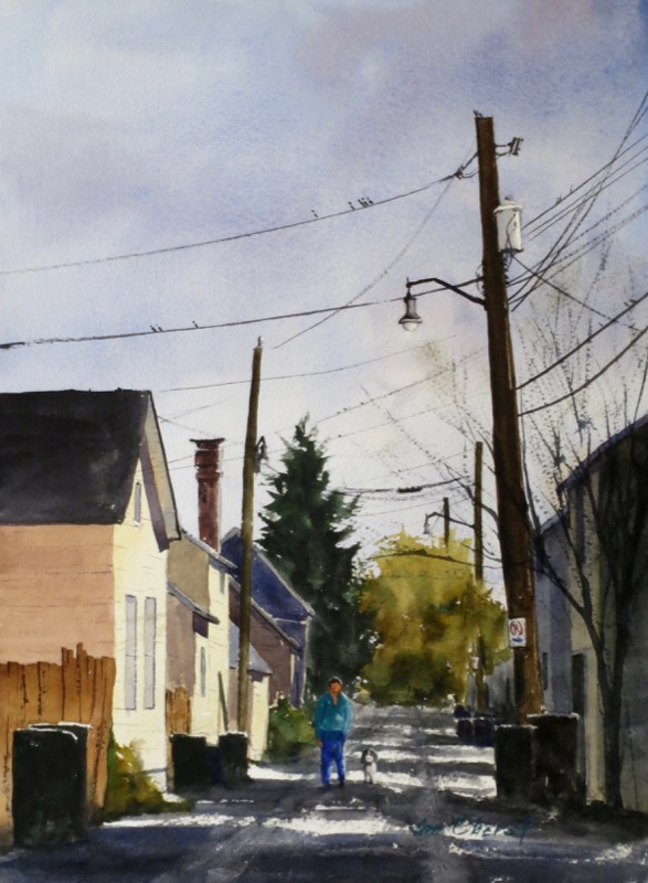cityscape, landscape, columbus, ohio, german village, alley, schmidts, road, oberst, watercolor, painting